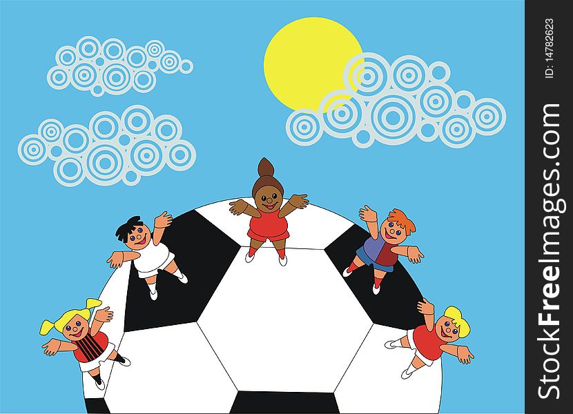 Several children on the ball.Illustration. Several children on the ball.Illustration