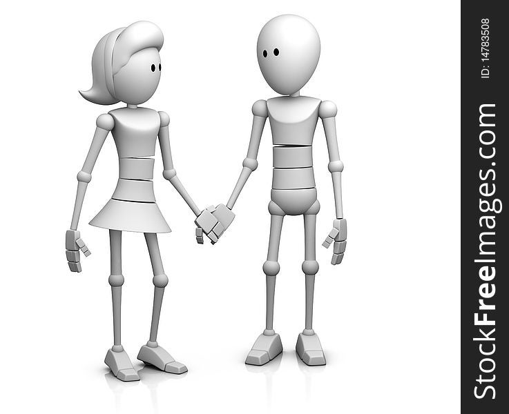 A cute couple holding hands and looking at each other - 3d illustration/render