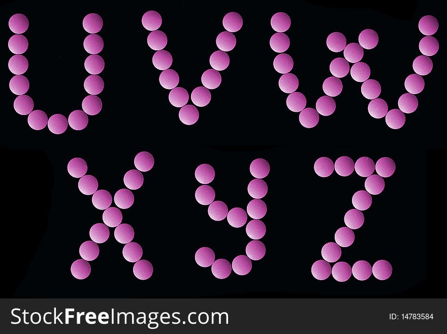 Letters of alphabet collect from the pink tablets. Letters of alphabet collect from the pink tablets