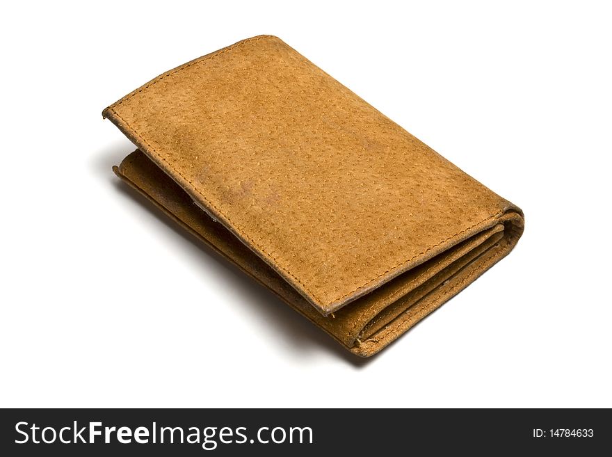 Old yellow leather wallet isolated on white background