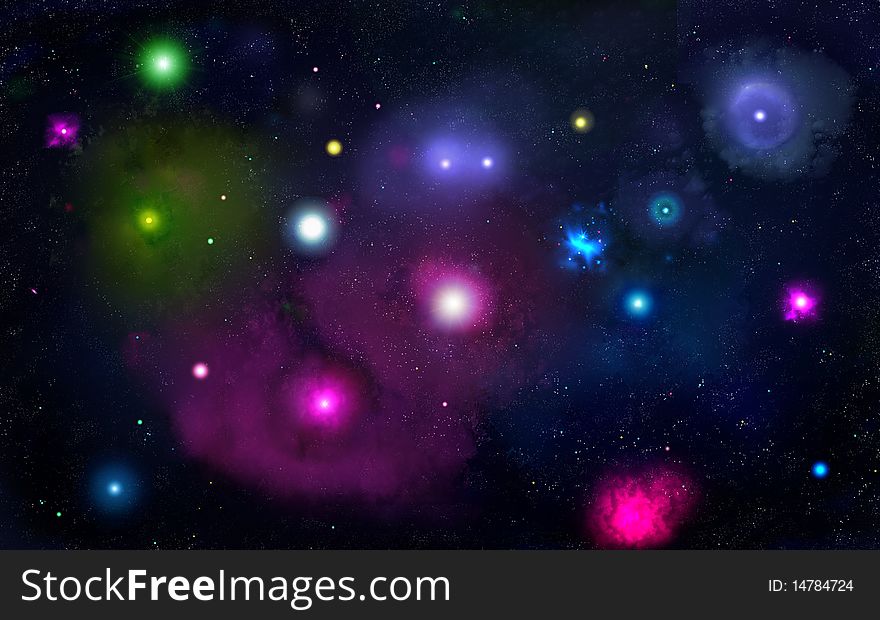 Space with bright stars of different colours