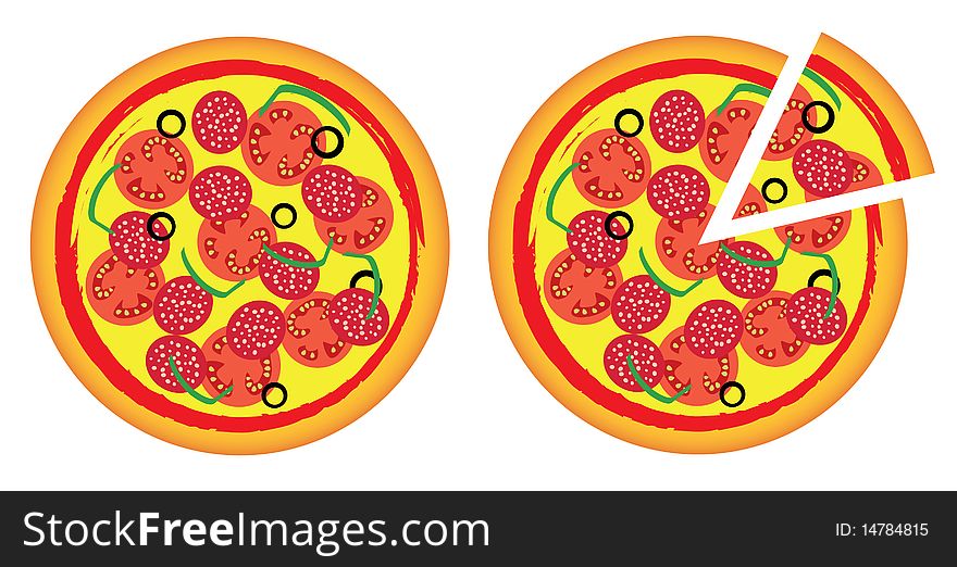 Two pizzas, a whole and notched