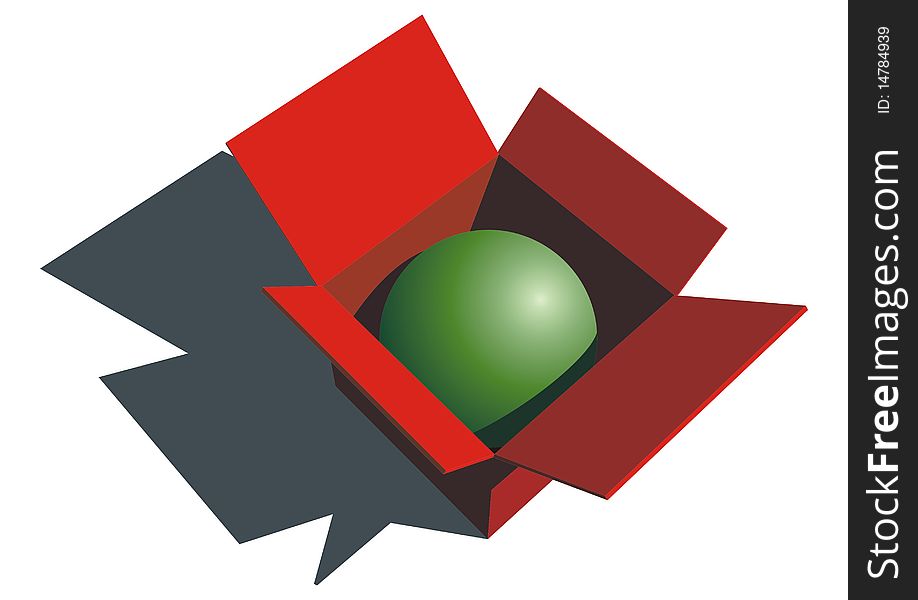 Illustration of green ball in the box. Illustration of green ball in the box