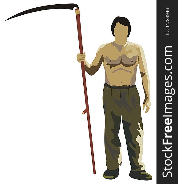 Illustration of mower worker with scythe. Illustration of mower worker with scythe