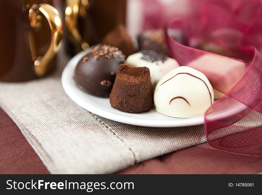 White and dark chocolate truffles. White and dark chocolate truffles