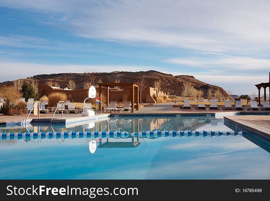 Pool in a desert area, image was taken in New Mexico