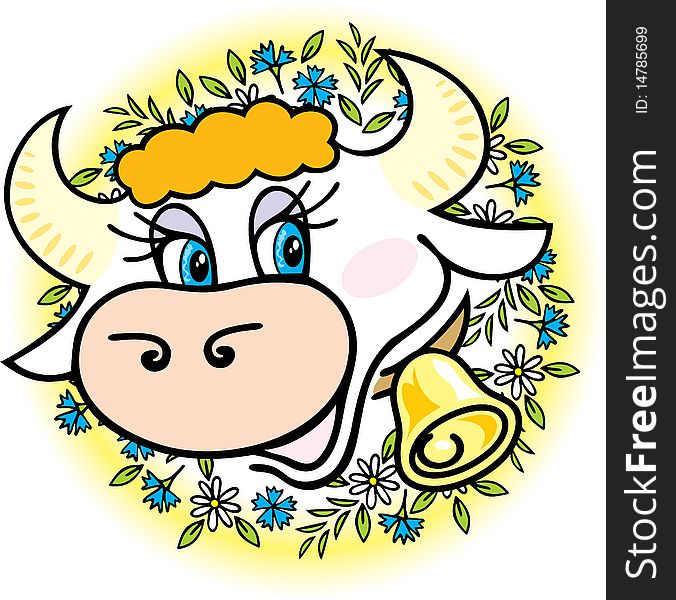 A good cow in flowers. Vector illustration.