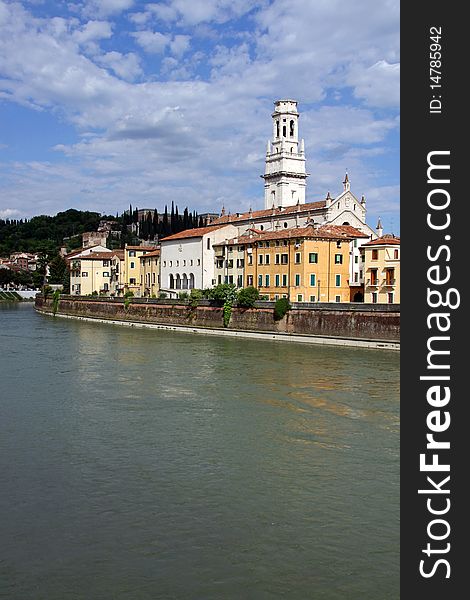 The Duomo Church Bell Tower In Verona, Italy