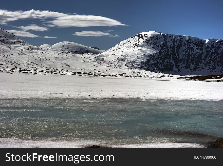 Winter landscape on plateau in Norway