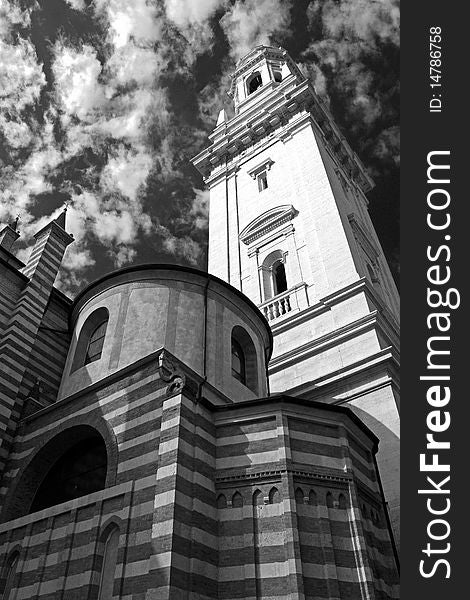 The Duomo church bell tower in Verona, Italy