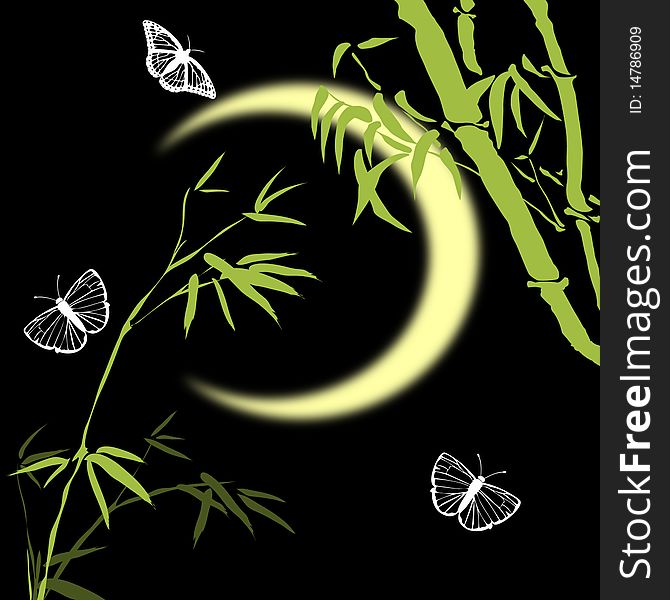 Abstract background with bamboo branches  and butterflies
