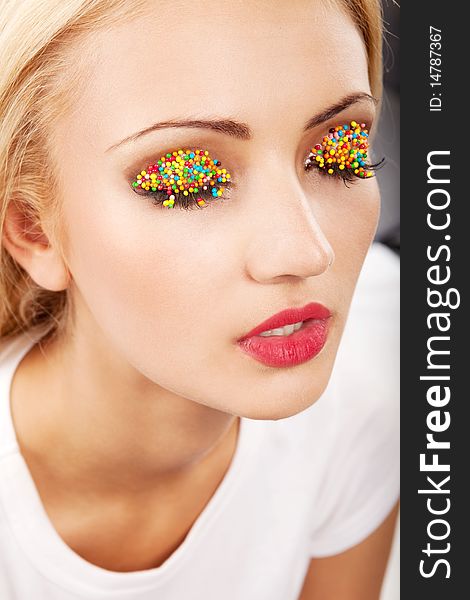 Beautiful blond woman with bright easter makeup. Beautiful blond woman with bright easter makeup