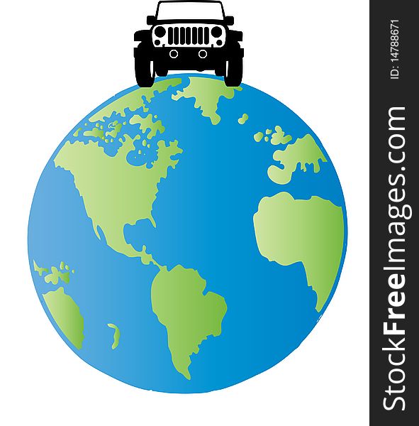 Vector illustration of a jeep rolling over the world. Vector illustration of a jeep rolling over the world
