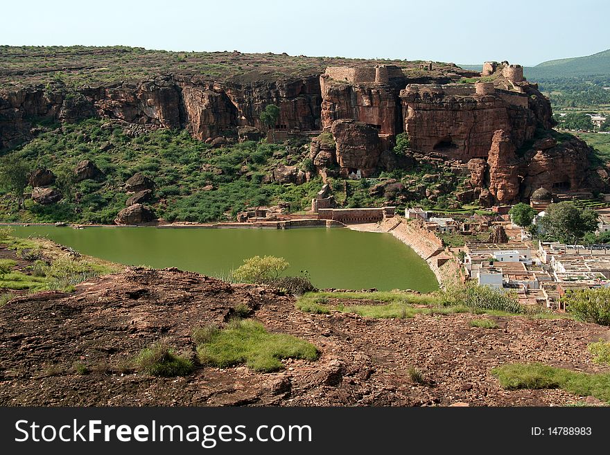 Historical Agasthya Teertha Lake at Badami, Karnataka, India, Asia. Historical Agasthya Teertha Lake at Badami, Karnataka, India, Asia