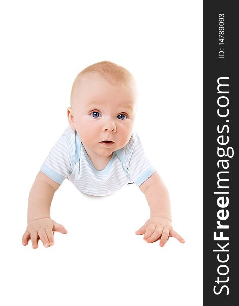 Little pretty baby-boy with blue eyes isolated on white background