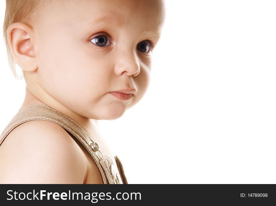 Portrait of little baby with attentive look isolated on white background. Portrait of little baby with attentive look isolated on white background