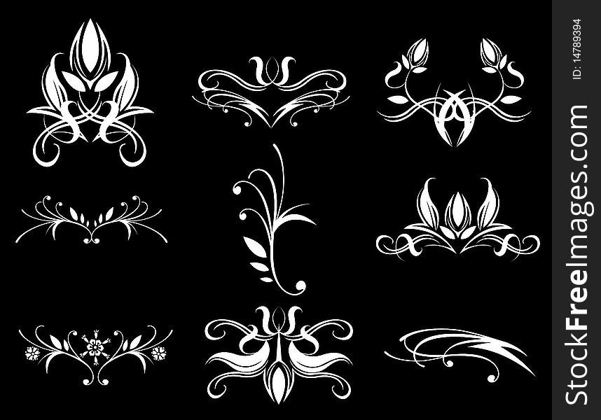 Drawing of flower pattern in a black background