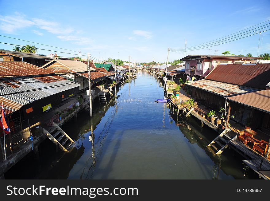 Old thai house riverside at amphawa thailand