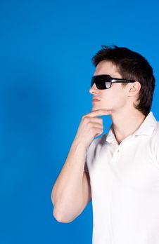 Brave Guy In The Studio Against A Blue Background Royalty Free Stock Images Brave Guy In The Studio Against A Blue Background Royalty Free Stock Images