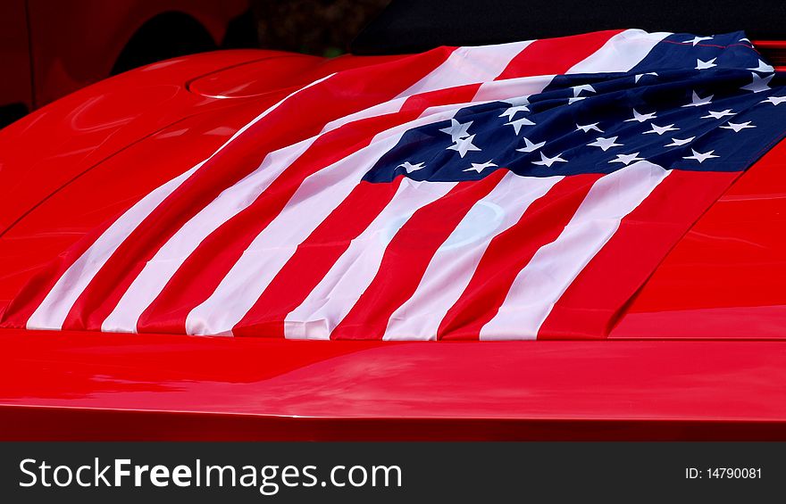 US flag on red car trunk clicked during word cup 2010. US flag on red car trunk clicked during word cup 2010