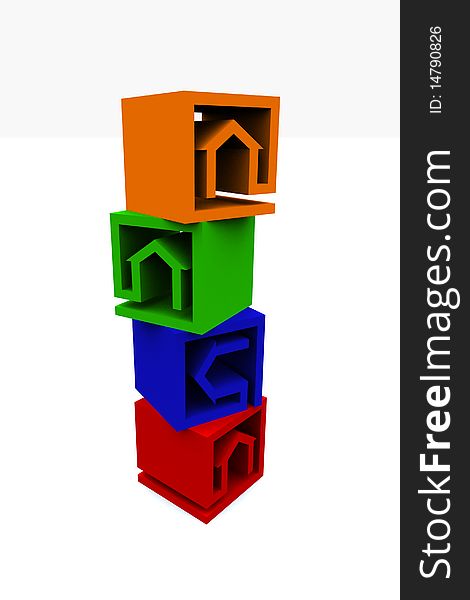 Four real estate cubes in vertical position. Four real estate cubes in vertical position