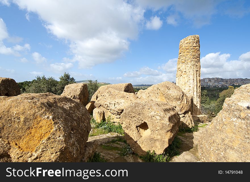 Ancient columns of a temple in the Valley of the Temples. Ancient columns of a temple in the Valley of the Temples