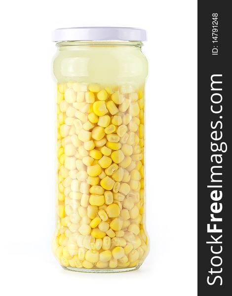 Glass jar of preserved corn