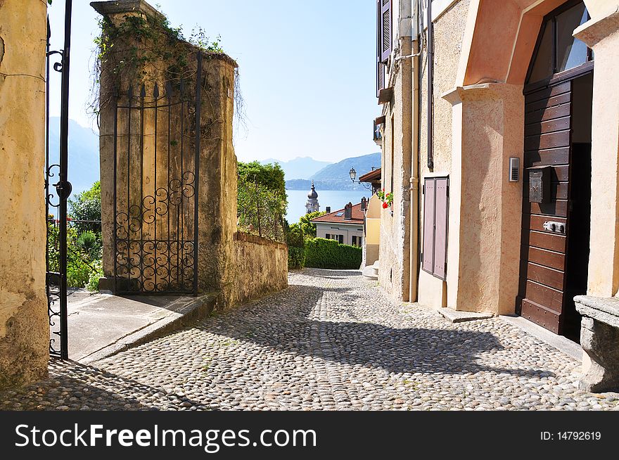 Narrow street of Menaggio town at the famous Italian lake Como. Narrow street of Menaggio town at the famous Italian lake Como