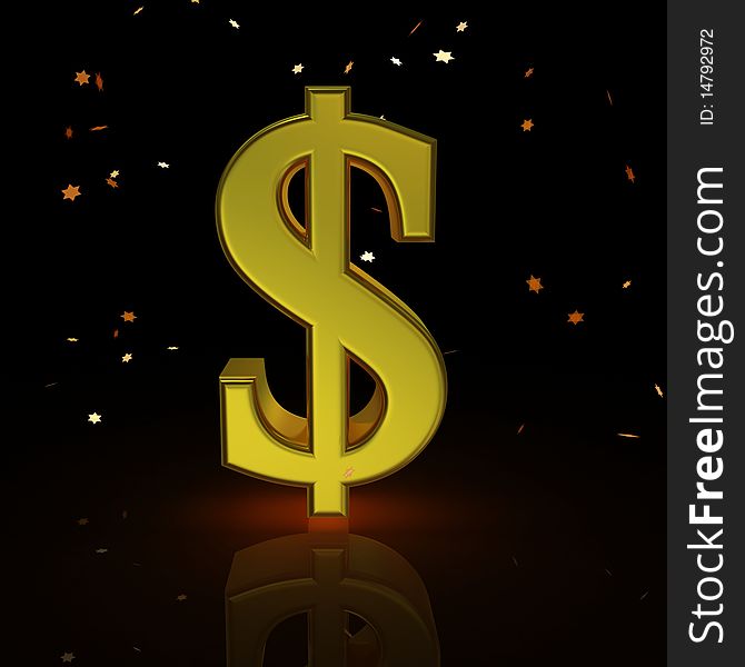 Dollar. Black background. 3d render