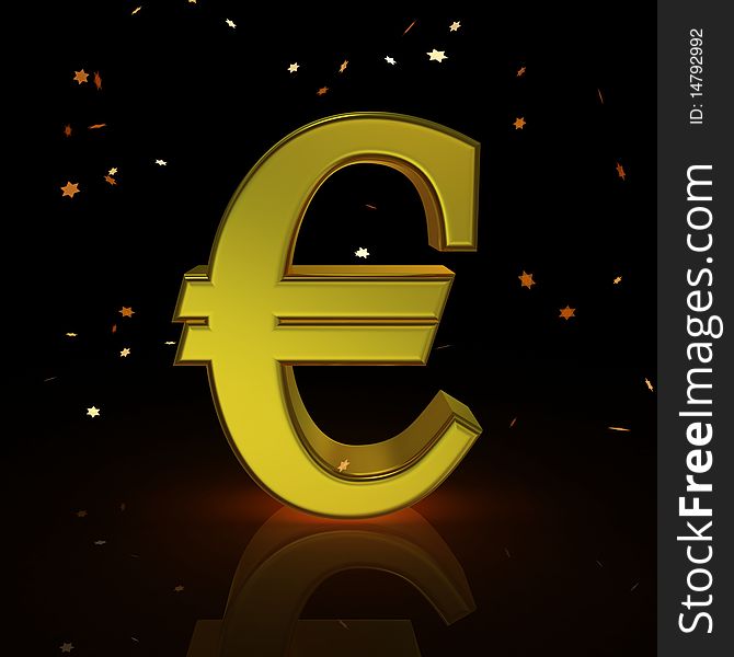 Euro. Black background. 3d render