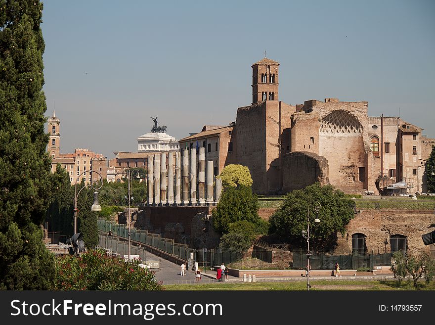 Roman ruins and columns in Rome. Roman ruins and columns in Rome