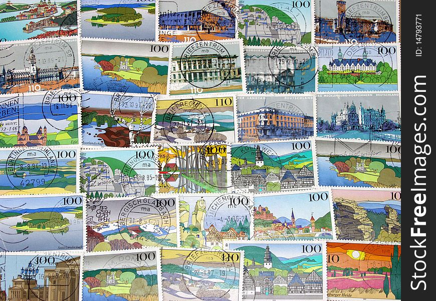 German landscapes and attraction on german stamps. German landscapes and attraction on german stamps