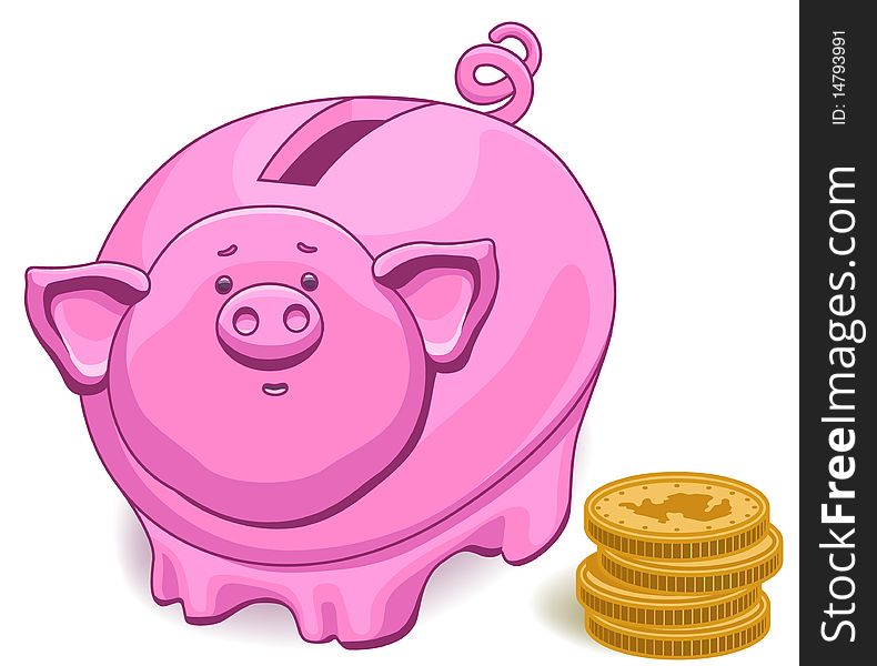 Piggy bank with coins, icon