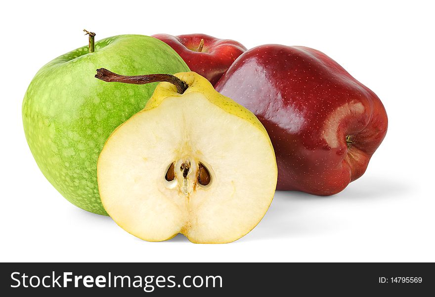 Apples and pears over white background