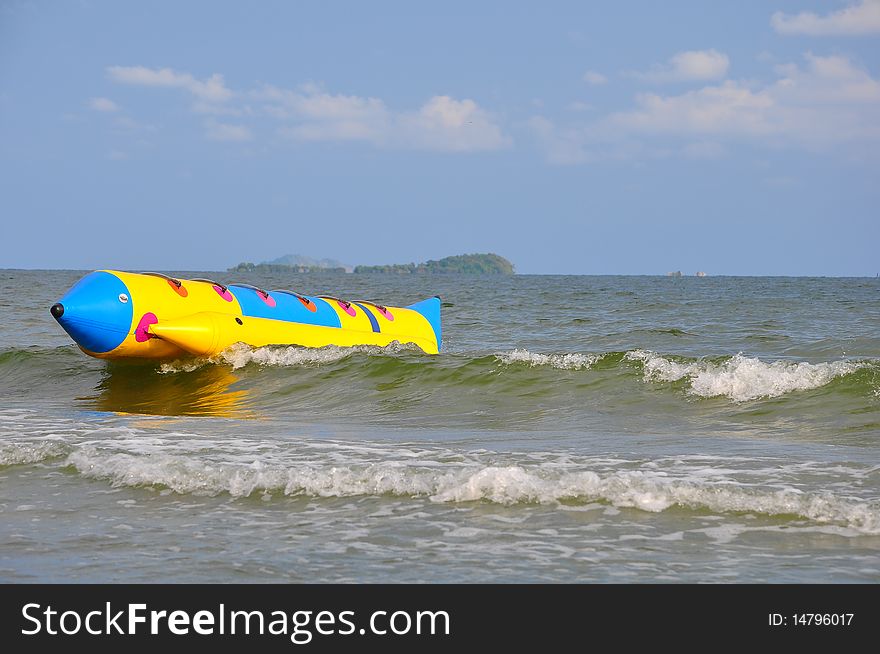 Banana Boat on sea with waves. Banana Boat on sea with waves