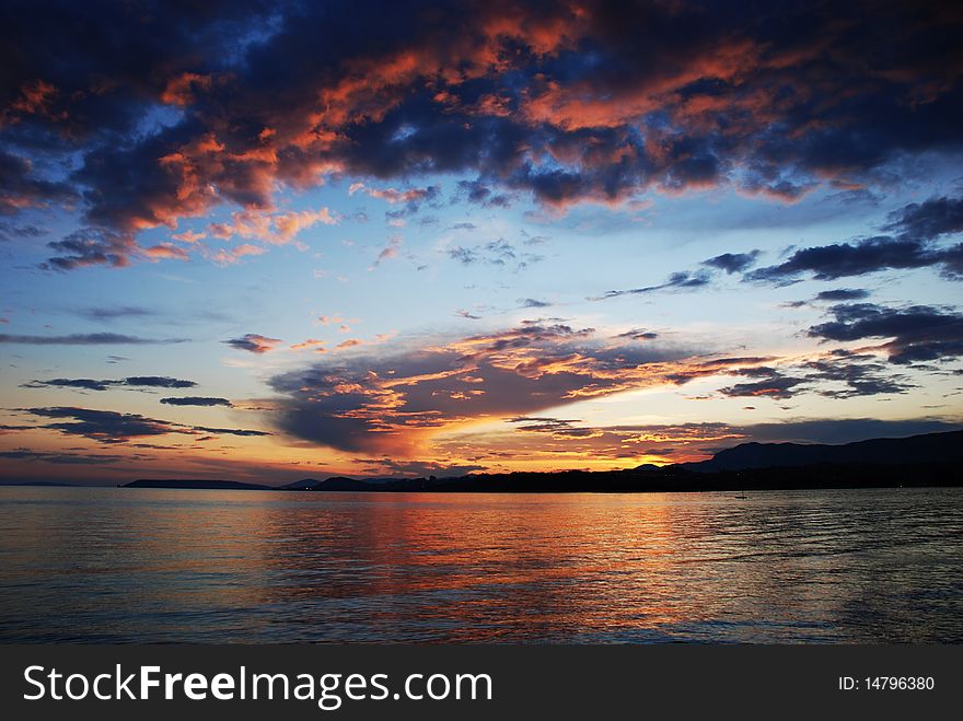 Evening sunset above the sea