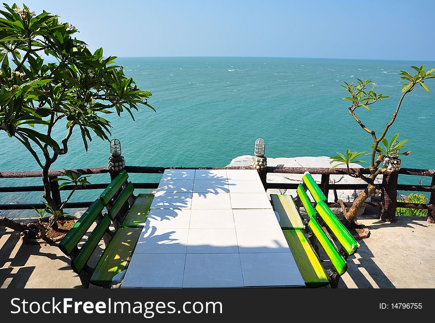 Table with view of sea, Thailand