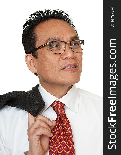 Portrait Asian businessman, elegant man with suit and tie before white background