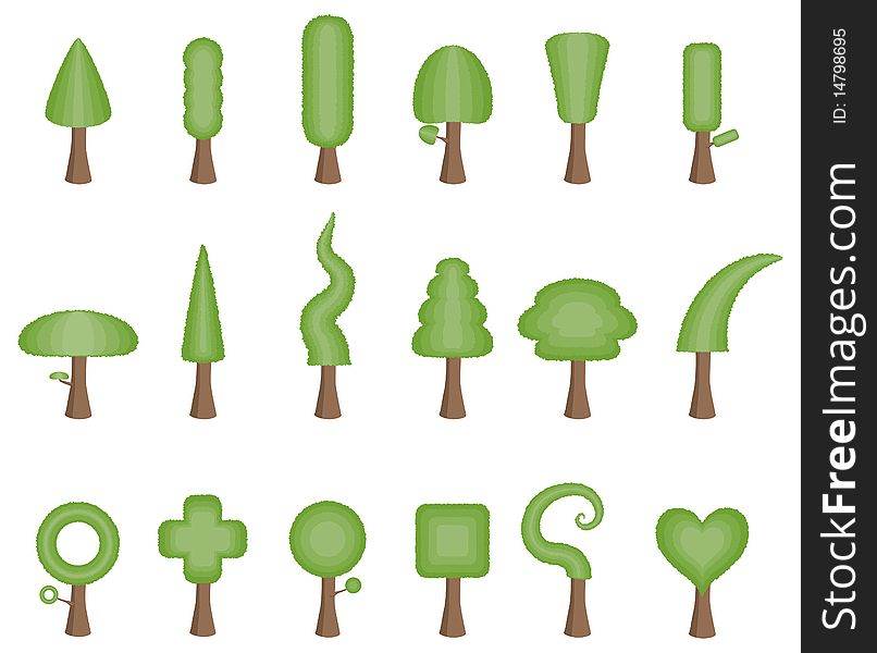 A set of 18 different trees. No transparencies or gradients used. A set of 18 different trees. No transparencies or gradients used.