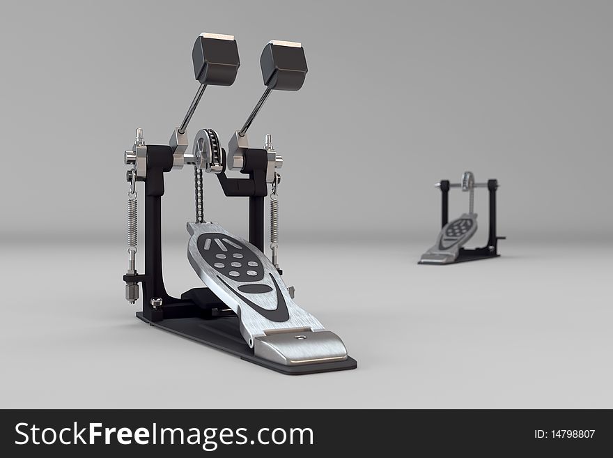 3D rendered kick / bass pedals isolated. 3D rendered kick / bass pedals isolated