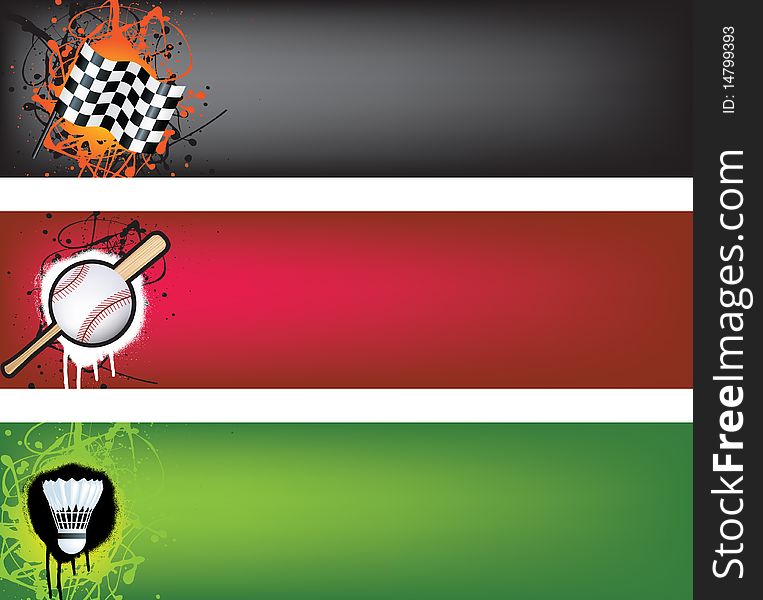 Motor Racing, Baseball And Badminton Banner Set
