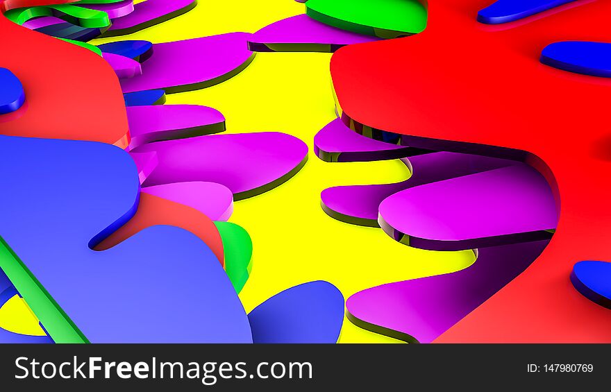 Multicolored glossy plates of different shapes. abstract three-dimensional background. 3D rendering