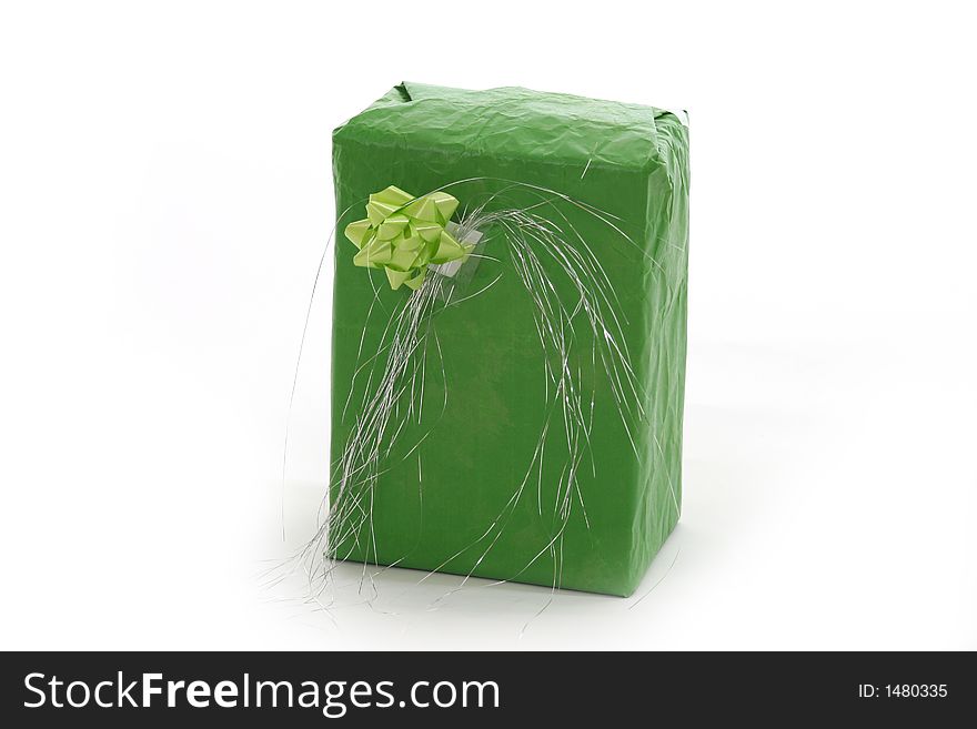 Green christmas present box isolated