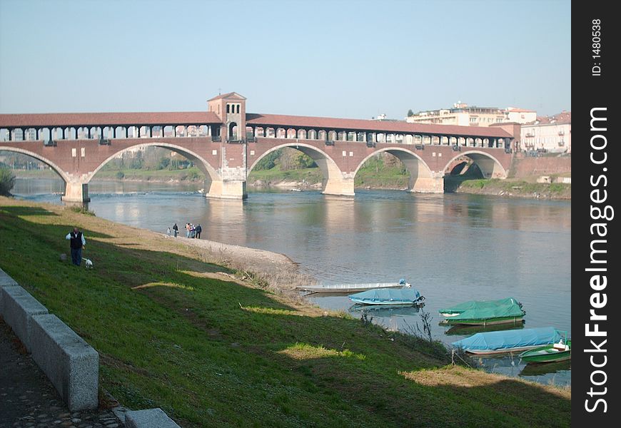 Pavia, ancient bridge, seen from Borgo Basso, XIX century