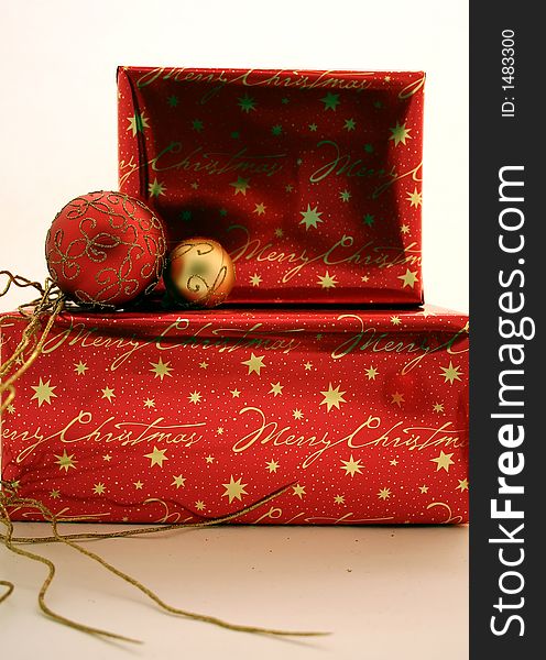 Christmas presents decorated with ornaments. Christmas presents decorated with ornaments