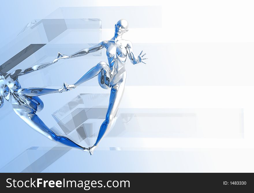 Silver robot girl with blue hue