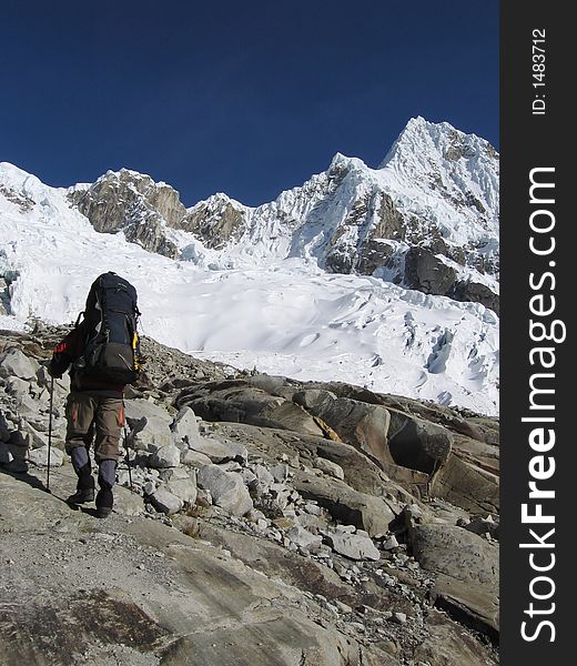 Going mountaineer on the  Alpamayo peak. Going mountaineer on the  Alpamayo peak