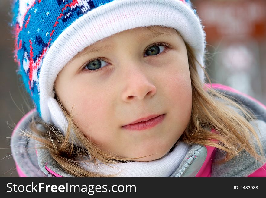 Winter portait of a little girl. Seneca Creek State Park, Maryland, USA