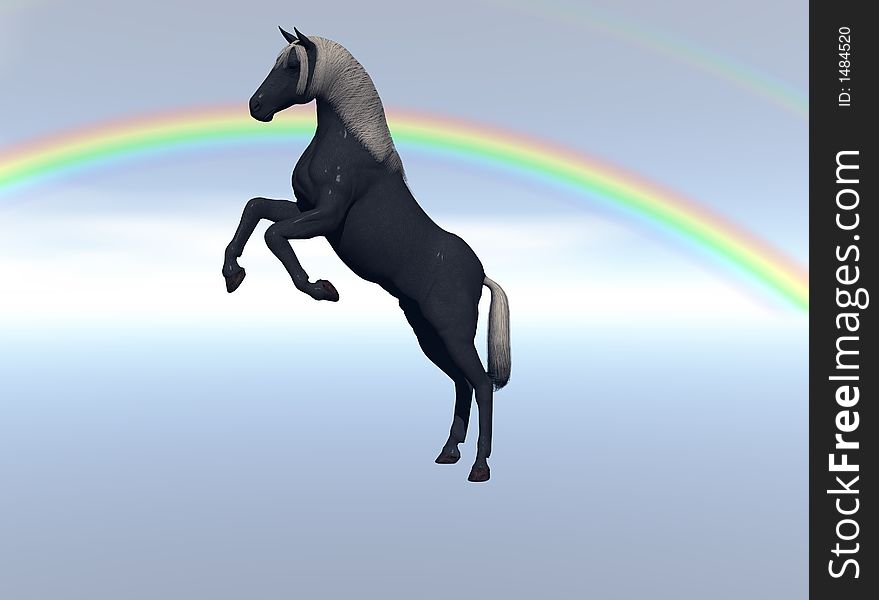 Computer generated scene of a horse in front of a rainbow. I created this for a Christmas card. Computer generated scene of a horse in front of a rainbow. I created this for a Christmas card