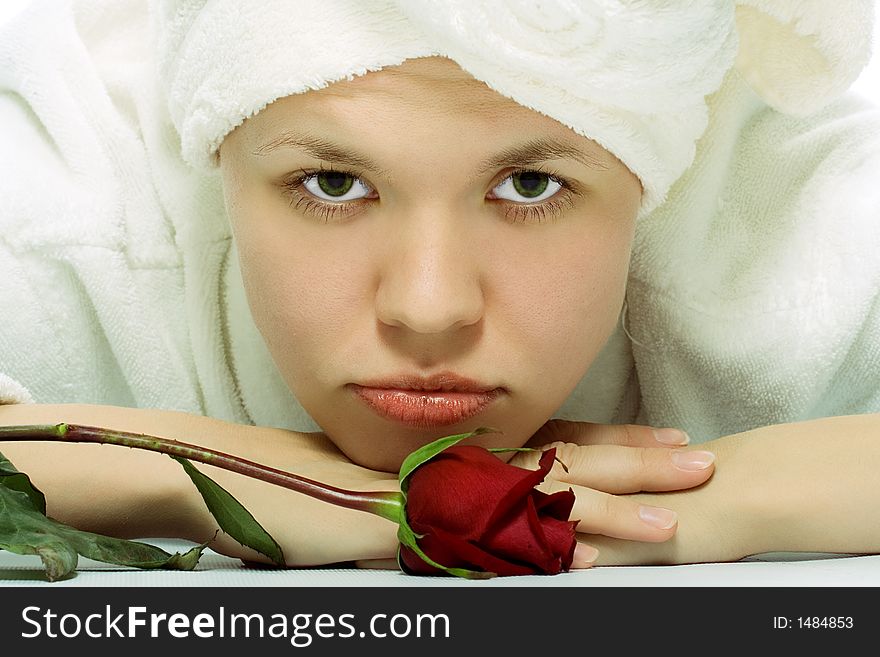 Beauty Girl In Towel Relaxing After Shower